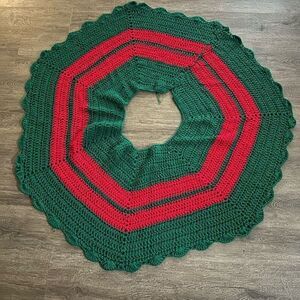 Vintage Christmas Handmade Crochet Red and Green Large 52” Handmade Retro